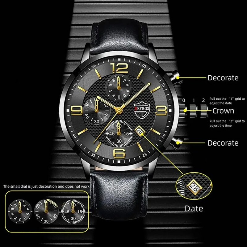 Quartz Watch Round Dial Quartz Movement Pointer Faux Leather Strap Accurate Calendar Date Luminous Male Casual Watch Jewelry