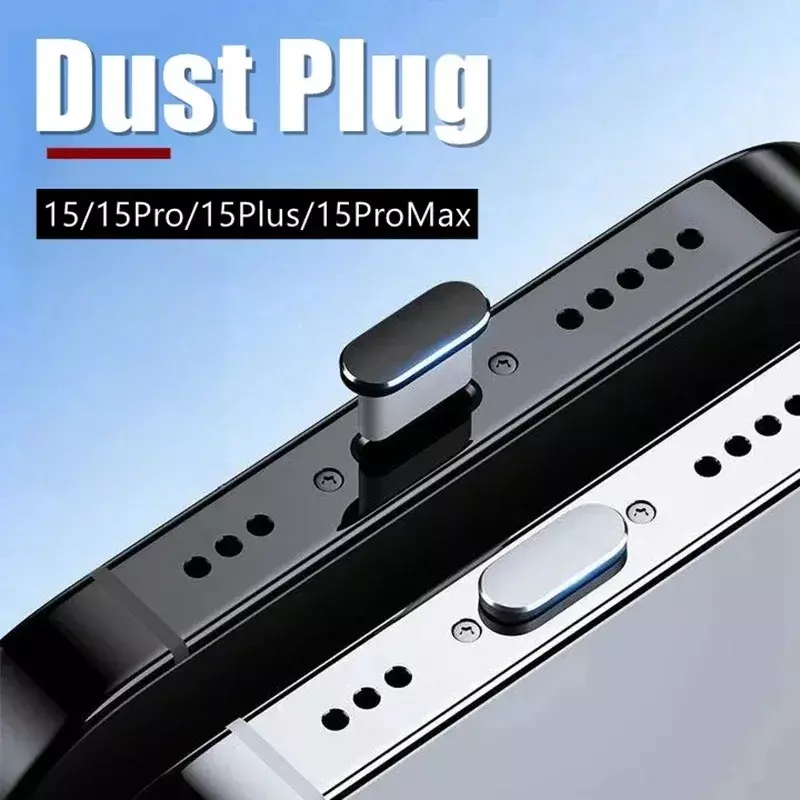 2Pcs 15PM Metal Dust Plug For iPhone 15 Pro Max 15Plus USB Type C Charge Port Plugs Stopper Mobile Phone Type-C Protection Cap