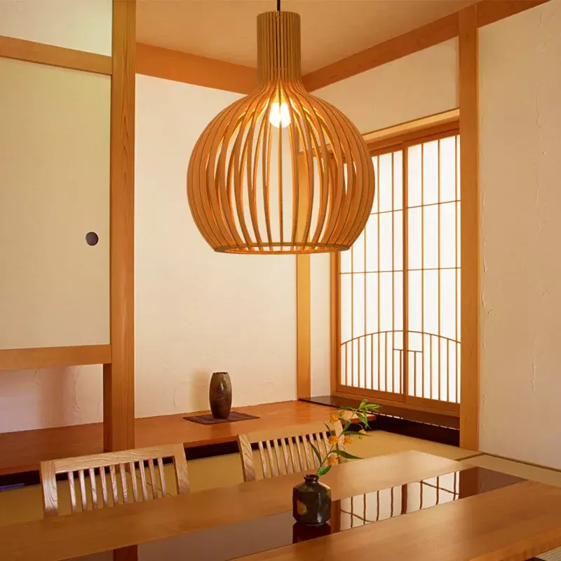 Lampu restoran pedesaan restoran kreatif, perlengkapan lampu kandang burung Tatami, lampu gantung kayu Vintage Jepang