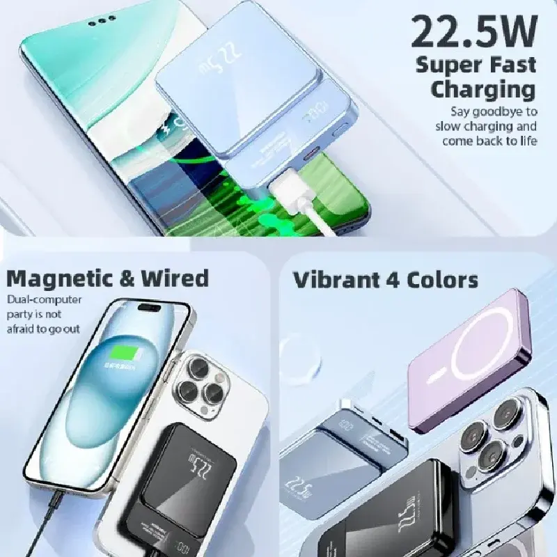 Xiaomi-iPhone, Samsung, Huawei用の磁気電話充電器,ワイヤレス急速充電パワーバンク,30000mAh, 22.5W