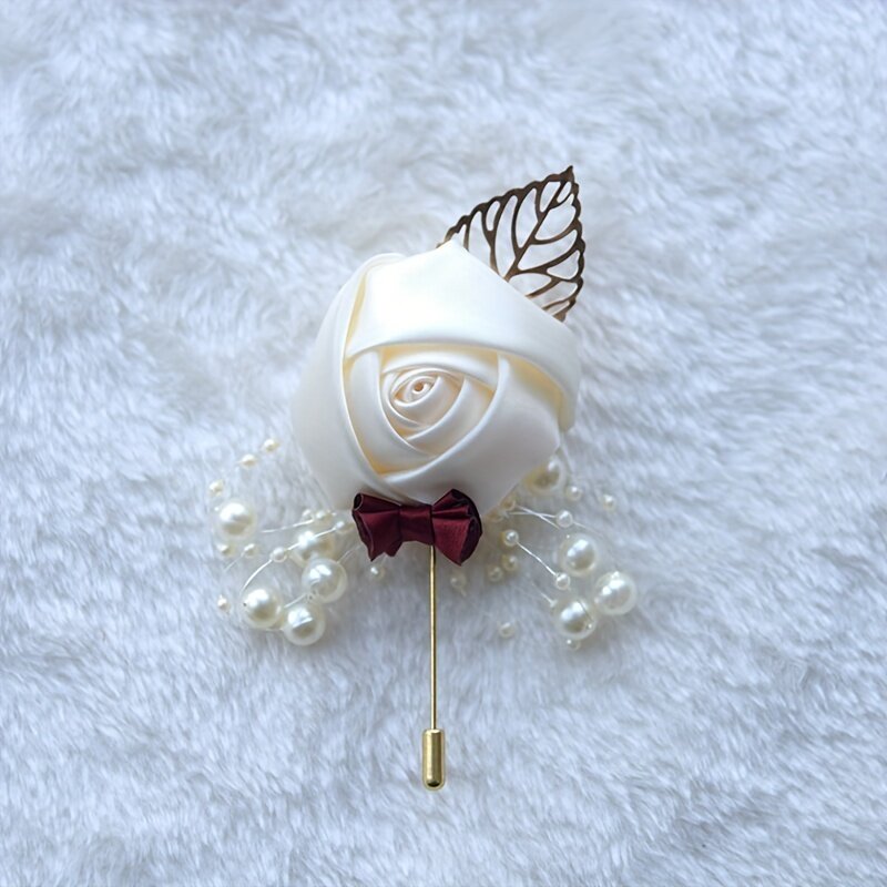 1/6 buah Boutonniere pernikahan pengantin pria korsase buatan tangan kerah pin bunga mawar untuk pernikahan pesta Prom dekorasi