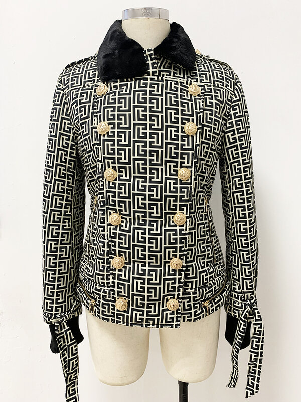 HIGH STREET-Chaqueta acolchada con botones de León para mujer, abrigo con monograma y cuello de piel, moda de diseñador, 2024
