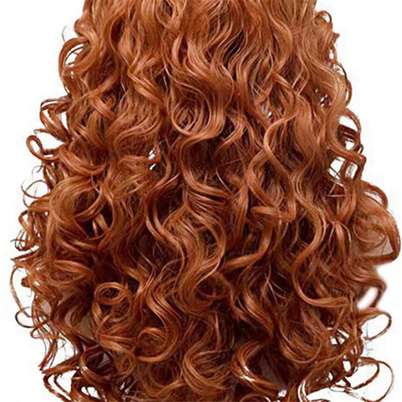 Европейский и американский стиль женский коричневый длинный вьющийся парик шерстяной вьющийся парик Средний парик из химического волокна