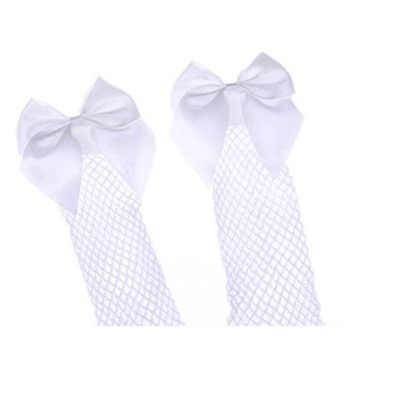 Popular pequena grade meias arrastão com laço net bebê menina elástica malha meias curtas com fita meias