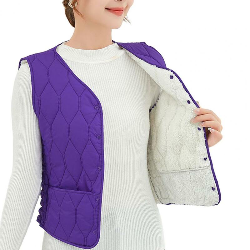 Warm Women Vest Stylish Women's V-neck Waistcoat Soft Padded Slim Fit Winter Vest with Warm Pockets Fashionable for Fall