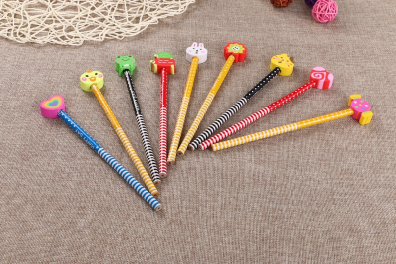 12 Pcs Wholesale Cute Cartoon Pencil with Rubber Kindergarten Prize Gift Brush Creative Stationery Student Sketch Drawing Pencil