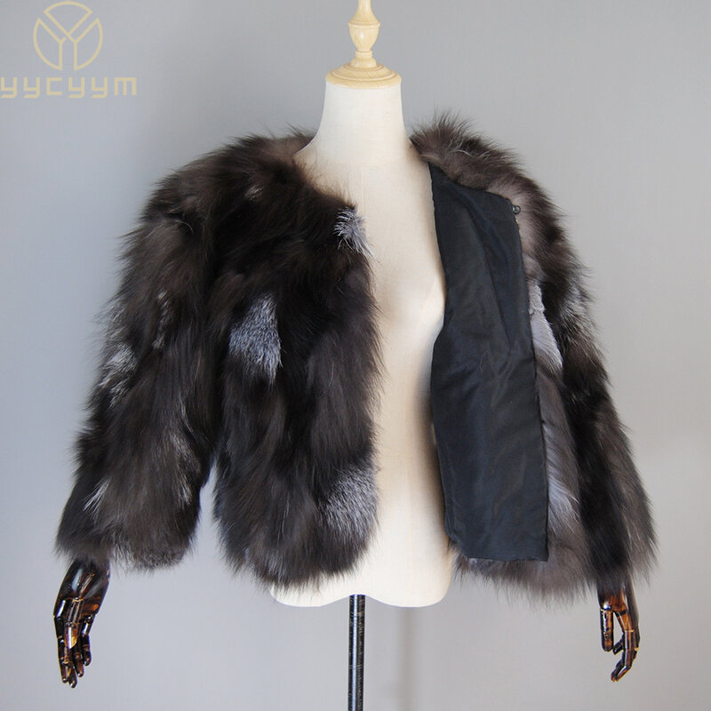 Novo estilo de inverno das mulheres genuína pele de raposa de prata casacos senhoras quentes 100% natural de pele de raposa jaquetas russo moda real casacos de pele