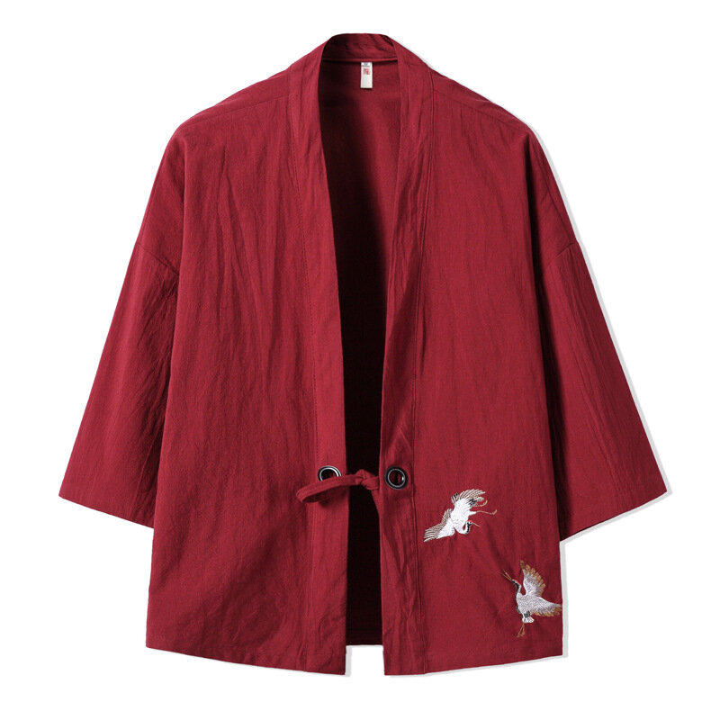 Haori kardigan Kimono pria, baju Samurai Jepang jubah longgar Obi pria Yukata jaket Streetwear pakaian Asia
