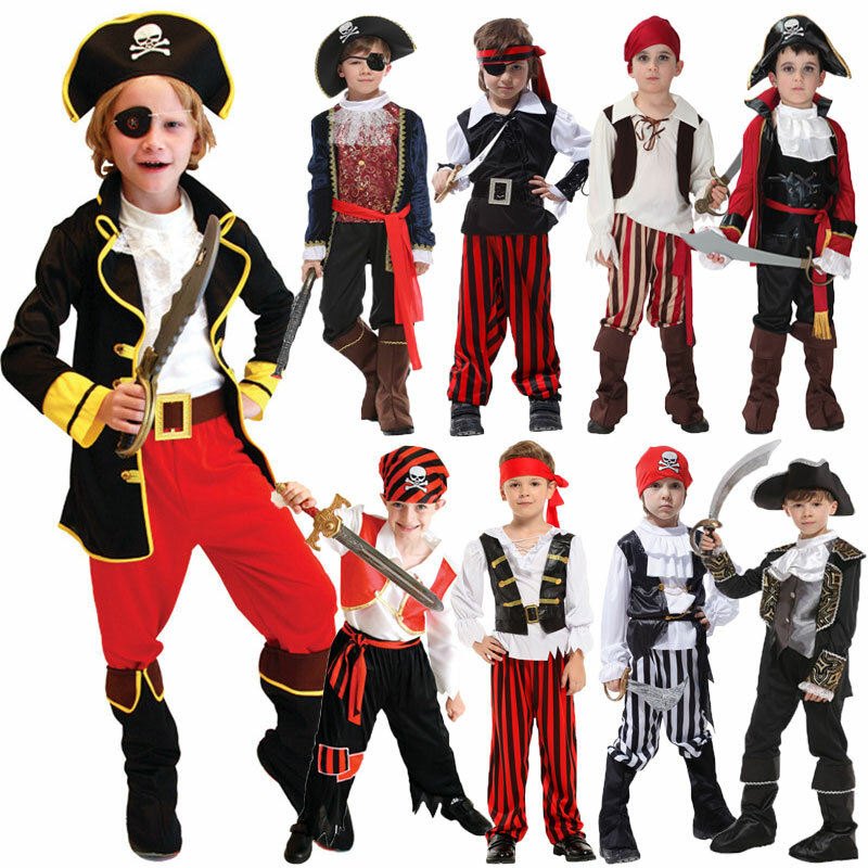 Kostum Halloween Umorden untuk Anak Laki-laki Anak-anak Kostum Bajak Laut Pakaian Cosplay Infantil Fantasia
