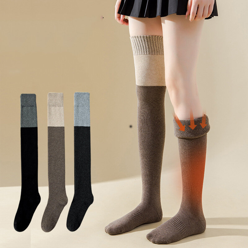 Kaus kaki panjang wanita, dalaman lutut hangat termal untuk musim dingin Lolita Jk kaus kaki Cosplay tekanan lutut kaki tipis stoking panjang