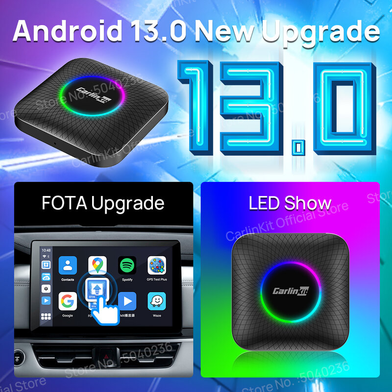8G+128G Carlinkit CarPlay Ai Box LED Android 13 Wireless Android Auto CarPlay Video TV Box For VW Ford Kia Toyota Honda Benz BYD