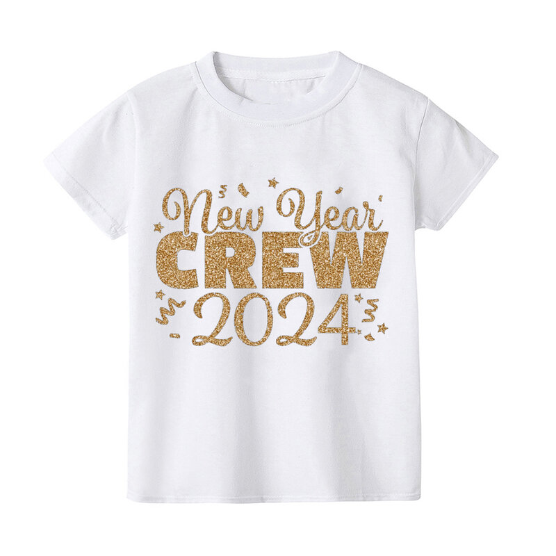 2024 noworoczna załoga dziecięca t-shirt dla chłopców dziewczęce ubrania dla małych przyjęcie noworoczne prezent dla dziewczynek koszulka koszule z krótkim rękawem chłopców t-shirt