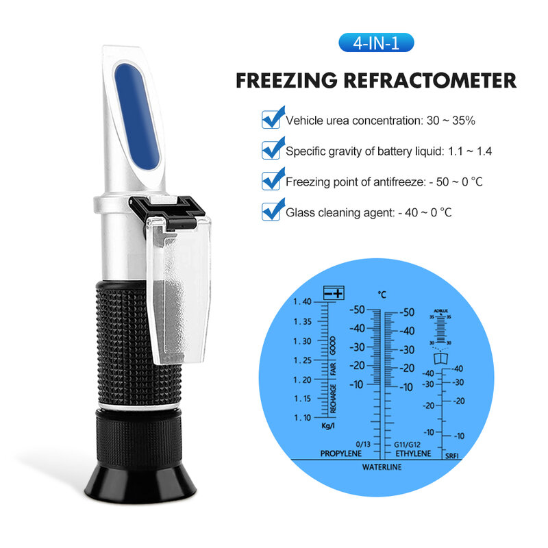Handheld Car Battery Automobile Refractometer 4 In 1 Engine Fluid Glycol Antifreeze Freezing Point Tester