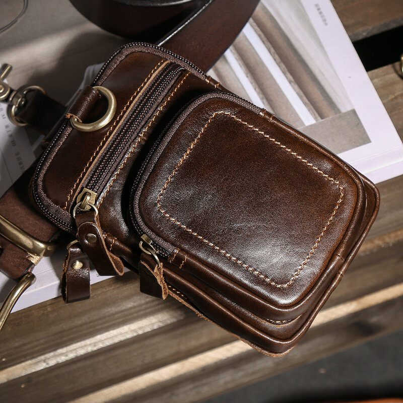 Men's Leather Waist Bag Vintage Cowhide Leather Man Belt Pouch Casual Male Fanny Pack Waist Pack Phone Pouch New