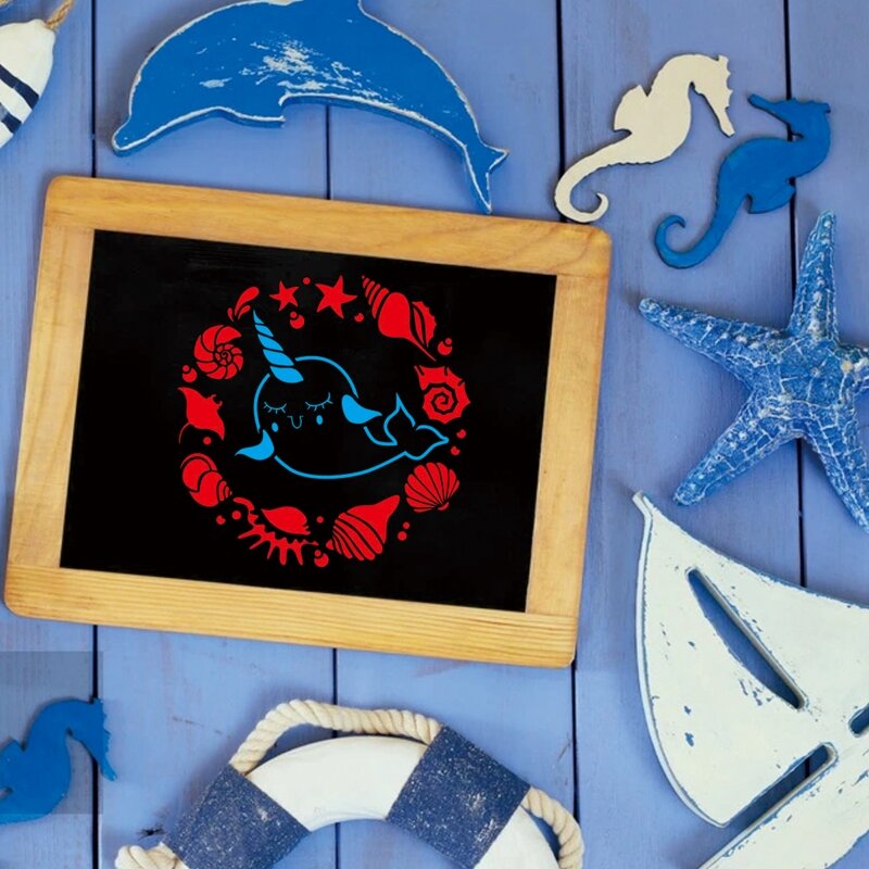 바다 동물 스텐실 아트 드로잉 스텐실 키트 DIY 드로잉 낙서 스크랩북 케이크 장식을위한 그림 템플릿