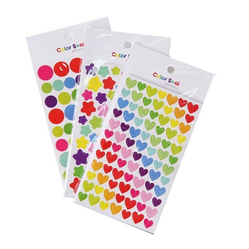 6 Lembar DIY Stiker Hadiah untuk Anak-anak Siswa Titik Warna-warni Bintang Bentuk Hati Buku Harian Notebook Komputer Stiker Dekorasi Layar