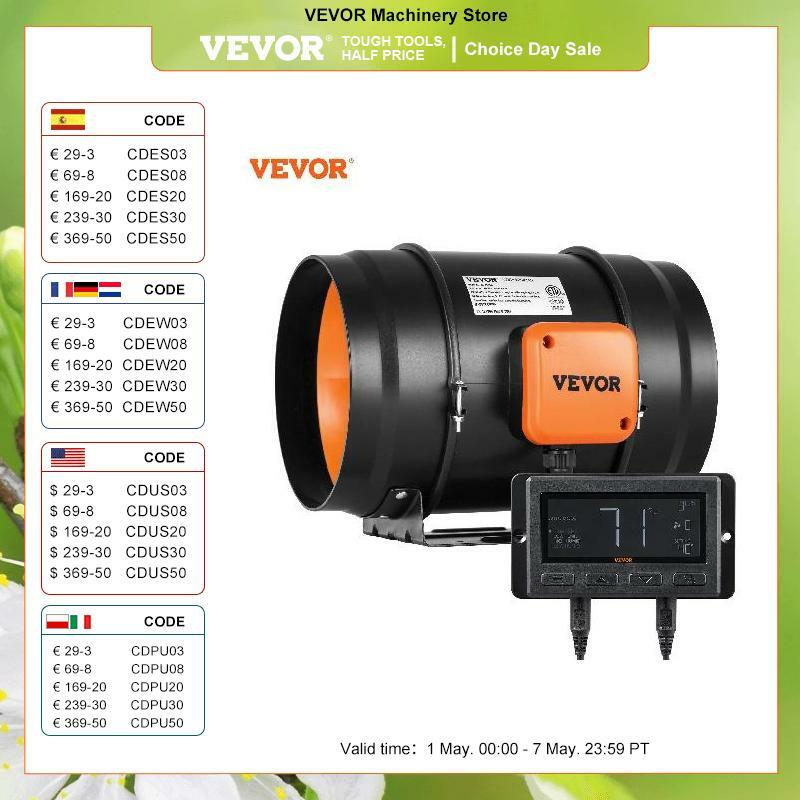 VEVOR-Ventilador Inline com Controlador de Temperatura e Umidade, Ventilação do Motor EC, Exaustor, Ventilador de Ar para Casa, Banheiro