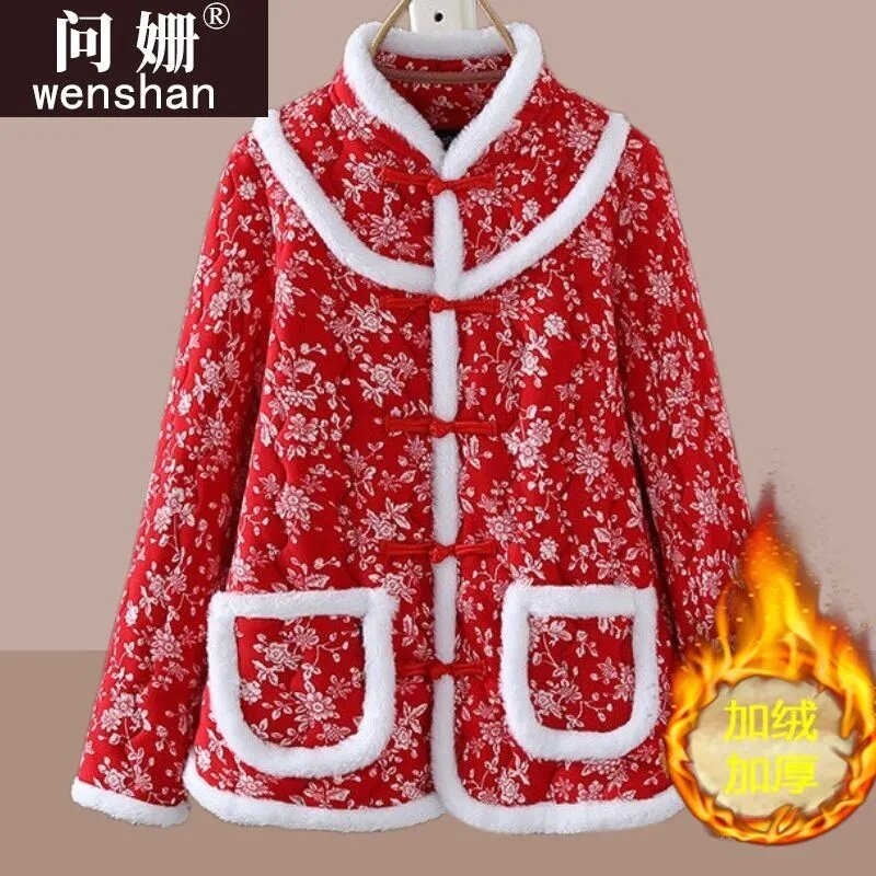 Jaqueta feminina acolchoada em algodão estilo chinês, roupa de ano novo, cheongsam floral, casaco retrô, estilo nacional