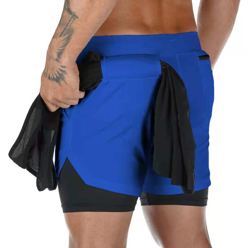 กางเกงกีฬาขาสั้นแบบ2 in 1สำหรับผู้ชายเสื้อผ้าผู้ชายกางเกงฟิตเนสยิมฟิตเนสกางเกงวิ่ง