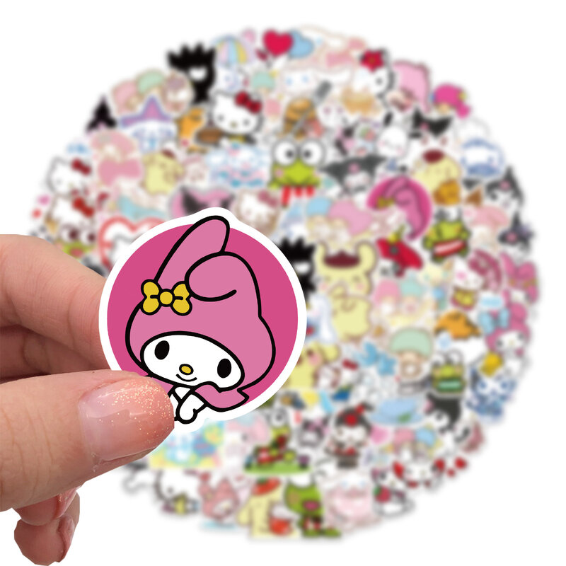 Pegatinas de dibujos animados de Hello Kitty Kuromi, 50/100 piezas, impermeables, para monopatín, guitarra, Maleta, portátil, bicicleta, grafiti