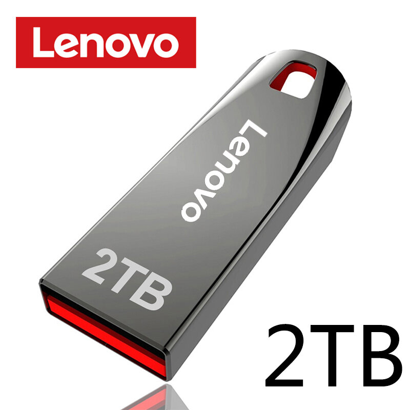 Lenovo-Mini Metal USB Flash Drives, Memory Stick de Capacidade Real, Pen Drive Preto, Presente Empresarial Criativo, Armazenamento Prata, Disco U, 2TB