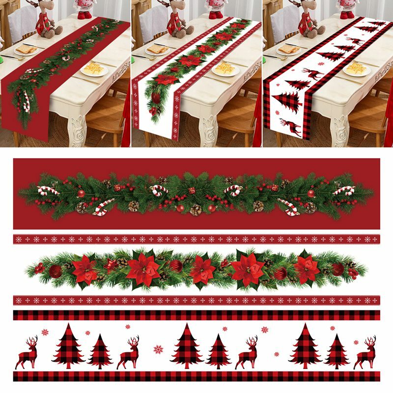Christmas Table Runner Polyester Xmas Table Flag Cover 2023 Merry Christmas Decorations for Home 2024 New Year Tablecloth