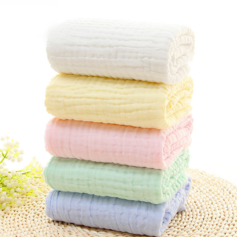 Baby Receiving Blanket 6 Layers Gauze Bath Towel Pure Cotton Sleeping Bedding Bubble Muslin Infant Kids Swaddle 105*105CM Blue