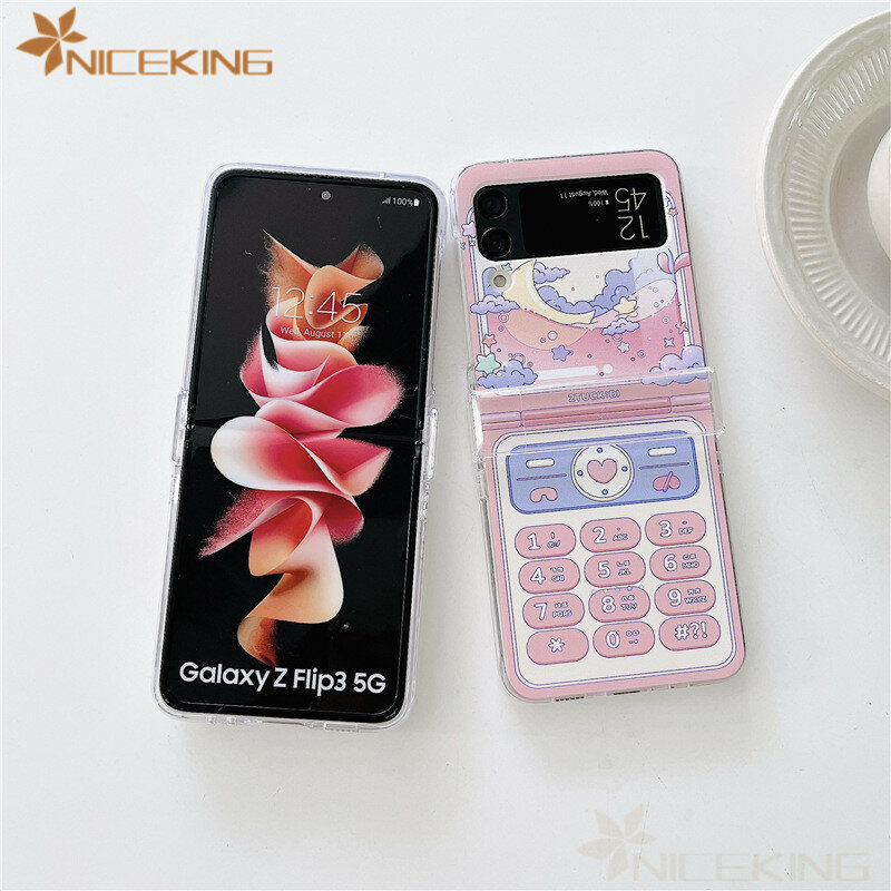 Cute Cartoon Phone Cases For Samsung Galaxy Z Flip 3 4 5G Luxury Hard Plastic PC 3 in 1 Cover For Samsung Z Flip3 Flip4 Case