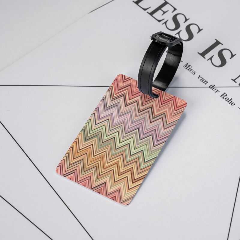 Boho Vintage Contemporary Zig Zag Luggage Tag Privacy Protection Multicolor Modern Baggage Tags Travel Bag Labels Suitcase