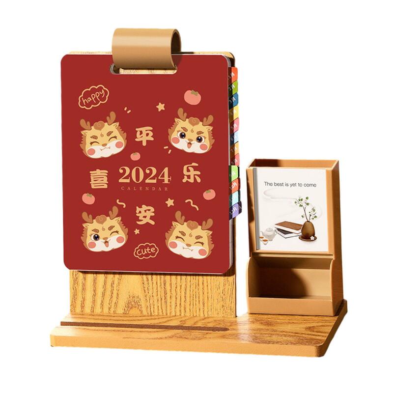 2024 Desk Calendar with Pen Holder with to Do List Page Small Desktop Decoration Personal Daily Planner Calendar for Home Office
