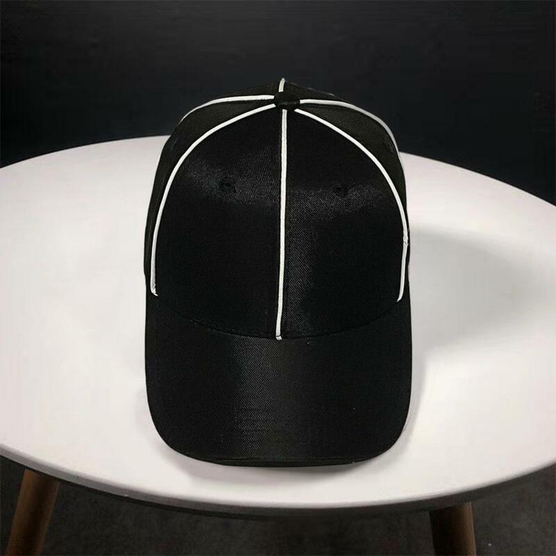 Unisex Black Baseball Hat Long Brim Fasten Tape Adjustable Ponytail Hole Sunscreen Washable Sport Training Referee Hat Headwear