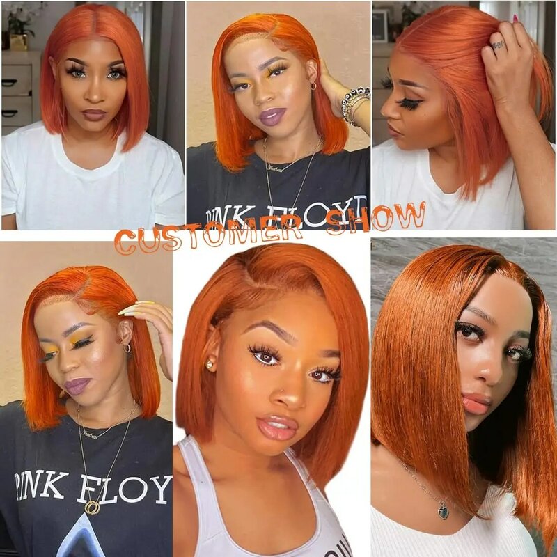 Ginger Bob Hair Wig Human Hair 13x4 Lace Frontal Wig Colored Human Hair Wigs Brazilian Remy Bone Straight Bob Wigs Pre Plucked