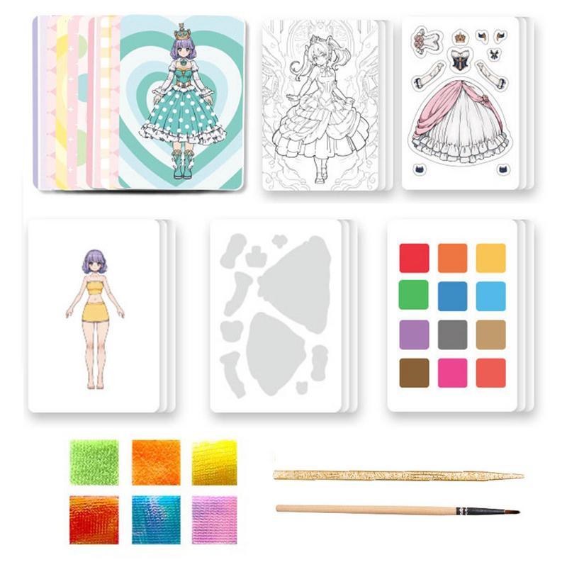 Aquarela Pintura Livro, 6 em 1 Poke Pintura Puzzle Toy, Eco-friendly Princess Dress-up Atividade Livros, Profissional