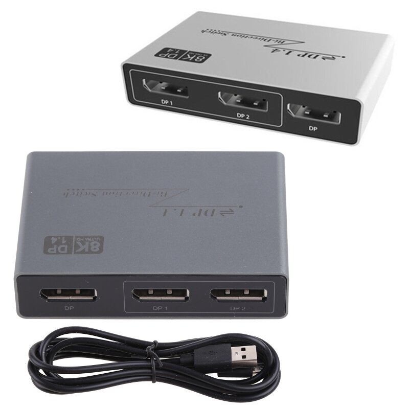 Two-Way DP1.4 Switcher Box for Projectors Monitors HDTV Game 2 in1 Out 3D Switch Top Quality