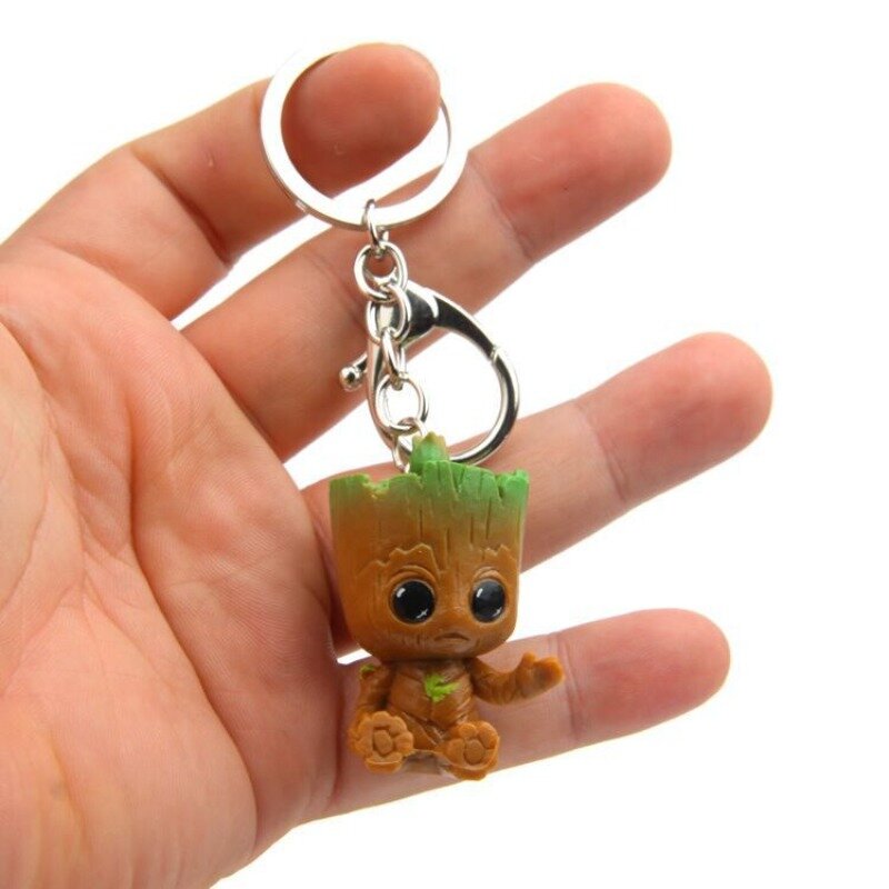 Kartun Groot gantungan kunci Superhero figur gantungan kunci mobil liontin anak gantungan kunci perhiasan Aksesori mainan Anime gantungan kunci hadiah grosir