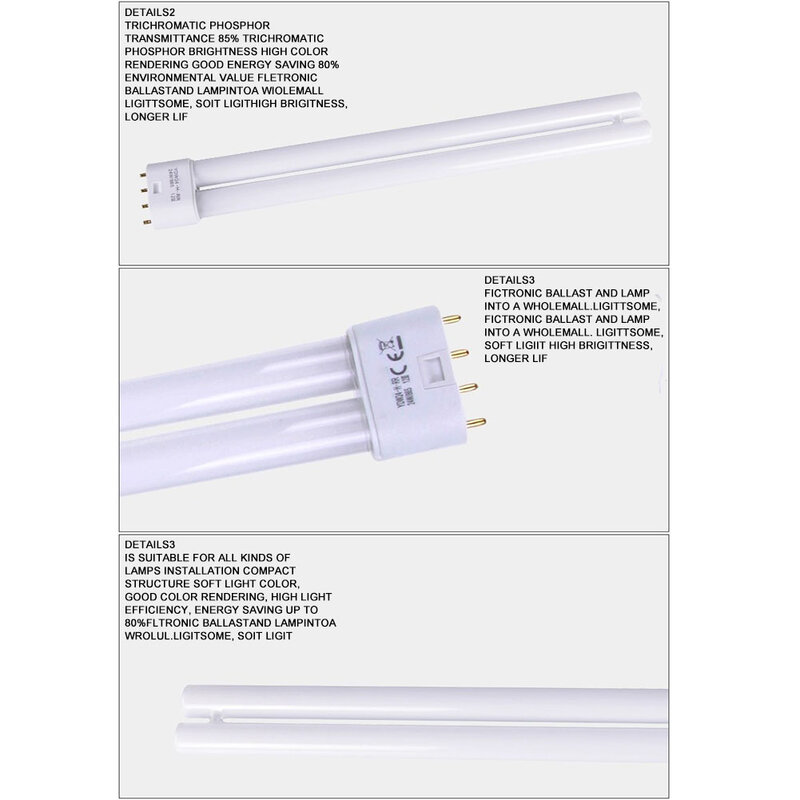 Lâmpada que poupa energia, Tubos H de lâmpada de poupança de energia, tubo fluorescente PL-L 2G11, tubo duplo de 4 pinos, 18W, 24W, 36W, 40W, CFL