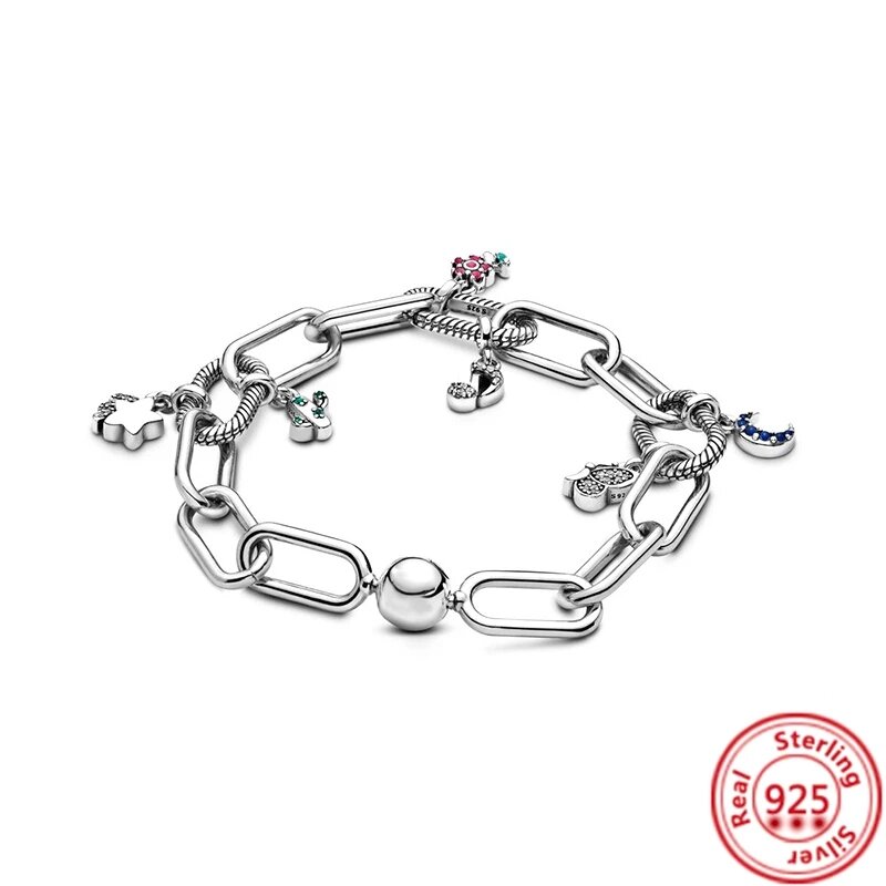 Mini breloques pendantes en argent regardé 925 pour femme, double lien, convient au bracelet Pandora original, bijoux à bricoler soi-même