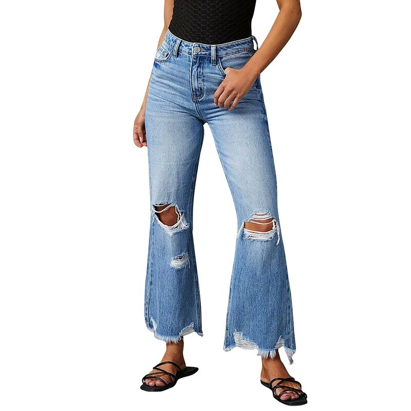 Модные рваные джинсы с бахромой, женские повседневные укороченные брюки с дырками в уличном стиле