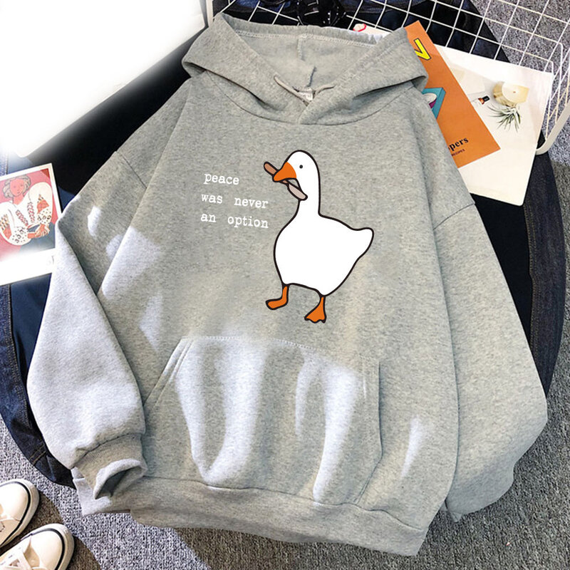 Peace Was Never An Option Goose Print Men's Hoodie Women's Fashion Simple Long sleeved Pullover Street Trend Large Sweatshirt