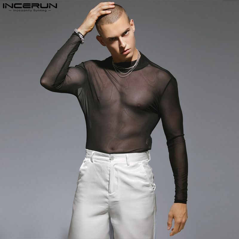 Sexy Men's Homewear Bodysuits Perspective Mesh Open Back Rompers Fashion Strap Long Sleeve Triangle Jumpsuits S-3XL INCERUN 2023