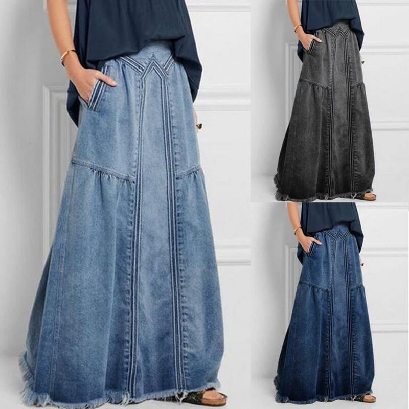 Модная женская юбка, однотонная винтажная джинсовая юбка со средней талией, стирающаяся в стиральной машине