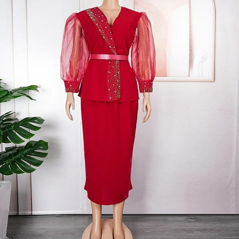 Conjunto de 2 peças de tops e saias para mulheres, roupas africanas, dashiki tradicional, vestidos turcos elegantes, roupas de festa de casamento, novo