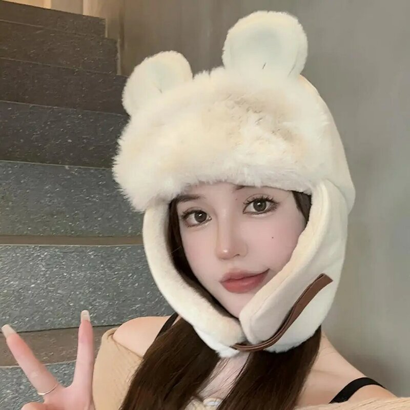 Stylish Women Hat Ultra-thick Winter Warm Plush Hat with Cute Ears for Women Cold-proof Ear-flapped Hat with Super Soft Earmuffs