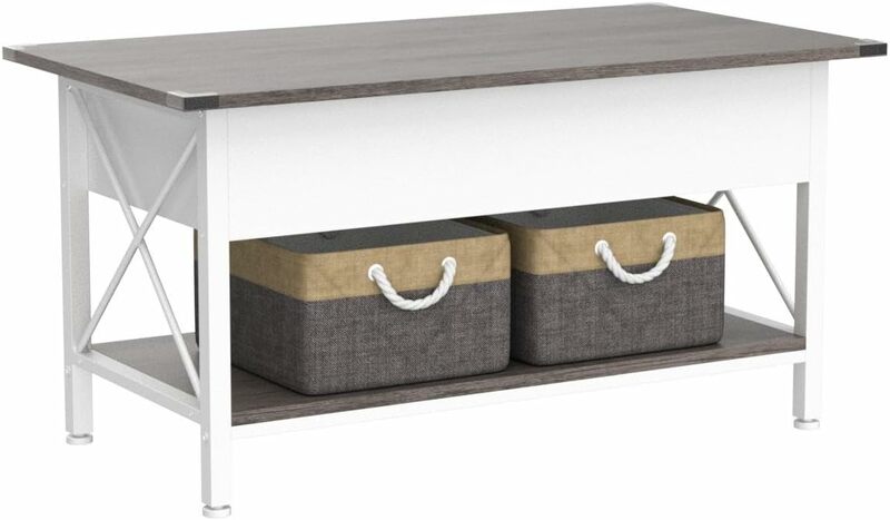 Vingli 36 "Lift Top Couch tisch mit kostenlosen Stoff vorrats behältern, weißem Walnuss Framhouse Couch tisch für Wohnzimmer, klein modern