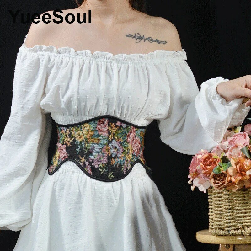 Cintura corsetto da donna con ricamo floreale 16cm Vintage Sweet Cute Women Cummerbund 2023 cintura corsetto decorativo per donna
