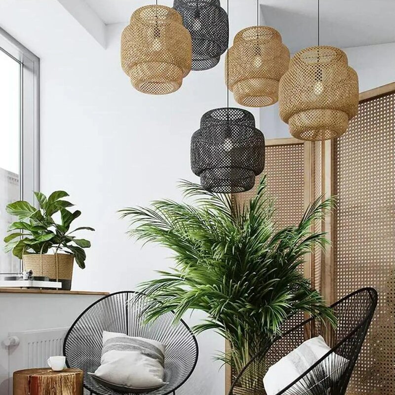 Woven Bamboo Pendant Light Creative Lamp Retro Style Modern Design