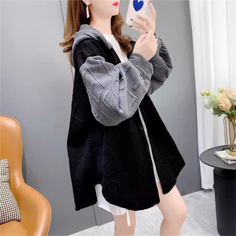 Женский новый кардиган весна-осень 2024 Корейская версия пальто с капюшоном женский тонкий свитер популярный модный и модный топ