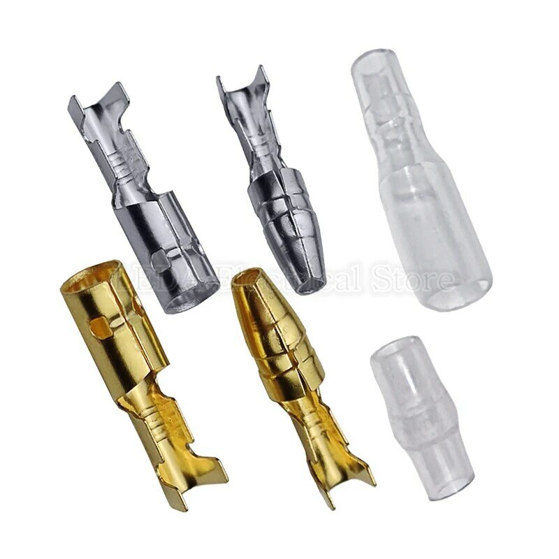 Bullet Terminals 4.0mm Female and Male Connector Gold Brass/Silver Wire Connector Socket with Insulating Sleeves for Car