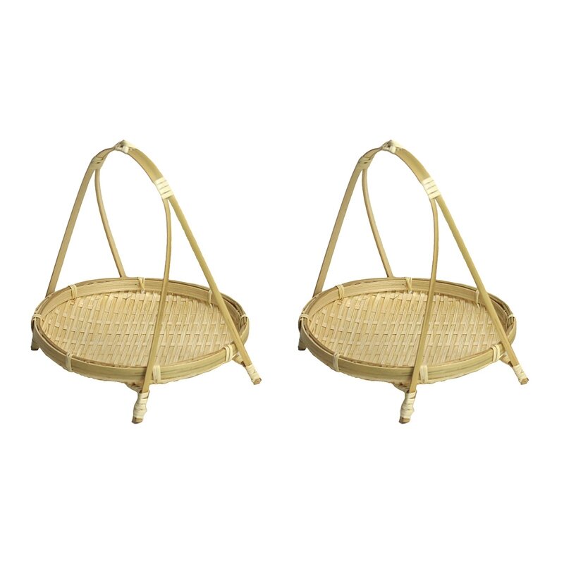 Bamboo Weaving Straw Baskets Tier Rack Wicker Fruit Bread Food Storage Kitchen Decorate Round Plate Stand Container