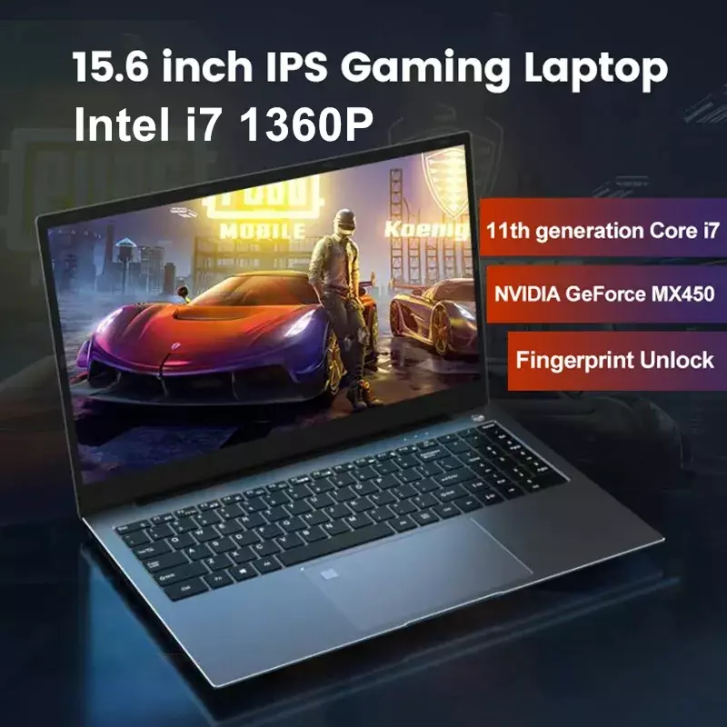 Laptop Gaming com FHD Fingerprint, Notebook Office, Computador Ultrabook, Intel Core i7, 1360P, 1260P, 15.6 Polegada, IPS, 11th Gen